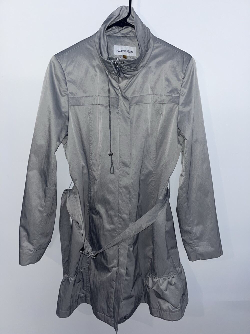 Calvin Klein Silver Gray Long Trench Coat